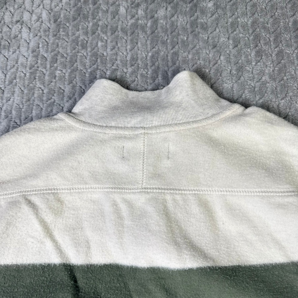 Chaps Fleece Pullover Mens Large Striped Quarter Button Mock Neck Cream Sweater - Picture 16 of 16